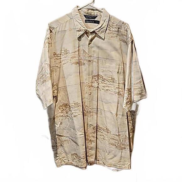 Nautica mens ocean scene print short sleeve button up. Size XL - Picture 1 of 5